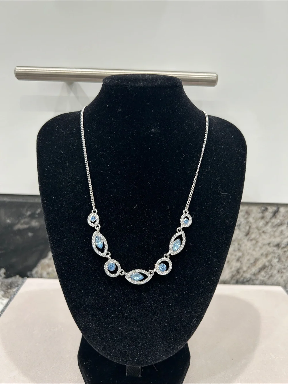 Givenchy Silver Necklace with Light Blue Crystals